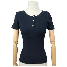 NEUF HAUT TOP CHANEL P3256K00724 CÔTELE 3 BOUTONS LOGO CC 38 M COTON BLEU Bleu Marine