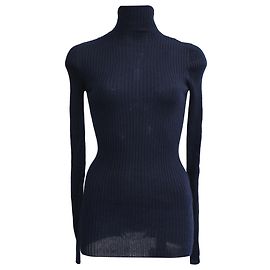 Rippstrick-Turtleneck-Pullover aus marineblauer Wolle von Jil Sander Blau Marineblau