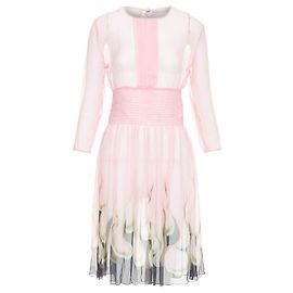 Prada sheer silk chiffon flame knee dress Pink