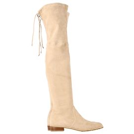 Stuart Weitzman Lowland Over-The-Knee Boots in Beige Suede Beige