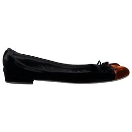 Prada Bow Cap-Toe Ballet Flats in Black Velvet Black