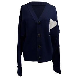 Ami De Coeur Cardigan in Navy Blue Wool Blue Navy blue