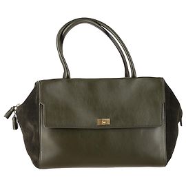 Grande bolsa tote Seaton Anya Hindmarch em couro e camurça oliva Verde Verde oliva
