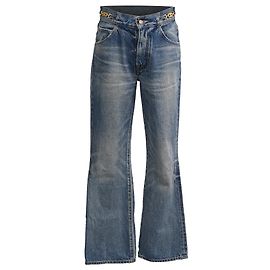 Céline  Celine Triomphe Chain Accent Flared Jeans in Blue Cotton Black