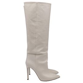 Paris Texas Lizard-Embossed 105 Knee-High Boots in White Leather White Cream