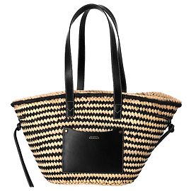 Isabel Marant Medium Cadix Tote Bag in Black and Beige Raffia Black