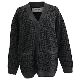 Grauer Wollcardigan mit Fendi-Monogramm Grau