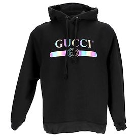Schwarzer Baumwoll-Hoodie mit Gucci-Logo-Print Schwarz