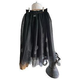 Autre Marque Saia de tule preta com apliques florais Preto