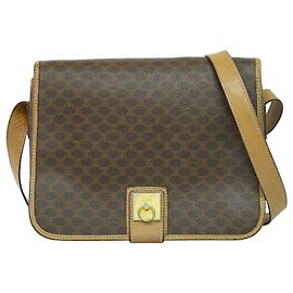 Céline Borsa a Spalla Celine Vintage Macadam in Tela e Pelle Marrone