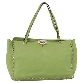 Tote Rockstud en cuir texturé moyen Valentino Garavani Vert