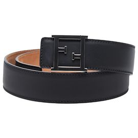 Fendi Black Leather FF Logo Belt Black