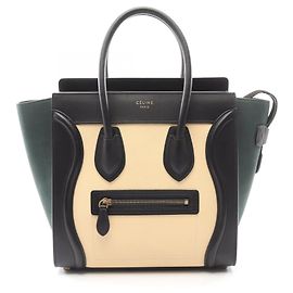Céline Borsa Tote Micro Shopper Celine Luggage Nero Beige Verde