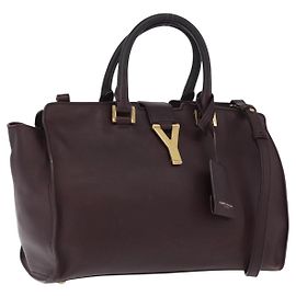 SAINT LAURENT petit cabas Bolsa de mão em couro 2 em 1 Roxo Dourado Auth BA11112 Dourado Roxo