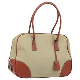 PRADA Tote Bag Canvas Beige Silver Auth ka2799 Silvery Beige
