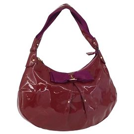 Bolsa de mão Salvatore Ferragamo em couro envernizado roxo e dourado Auth BA10072 Dourado Roxo
