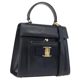 Borsa a mano Salvatore Ferragamo in pelle 2 in 1 blu navy oro Auth ki6504 D'oro Blu navy