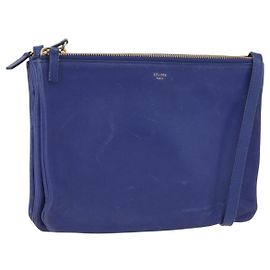 Céline Borsa a Spalla Trio Grande in Pelle Blu Oro Auth ki6539 Blu D'oro