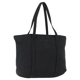PRADA Tote Bag Nylon Black Silver Auth bs32788 Black Silvery