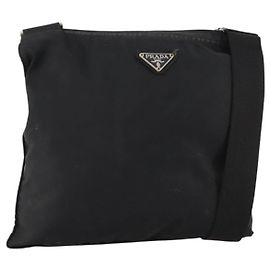 PRADA Shoulder Bag Nylon Black Silver Auth bs33344 Black Silvery