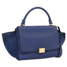 Céline Bolsa de mão Trapeze CELINE em couro camurça 2 em 1 azul ouro Auth ka2823 Azul Dourado