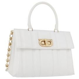 Bolsa de corrente Gancini em couro Salvatore Ferragamo 2 em 1 Branco Ouro Auth 171530M Branco Dourado