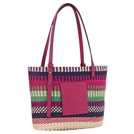 LOEWE Sac Anagram en Raffia Cuir Rose Multicolore Auth LNZ404SAM Rose Multicolore