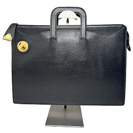 Vintage Burberry Lederaktentasche Schwarz Schwarz