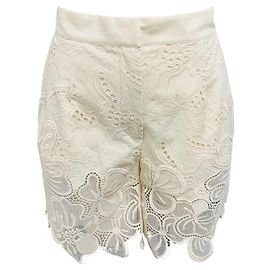 Bermuda de algodão bordado Elie Saab off white Bege