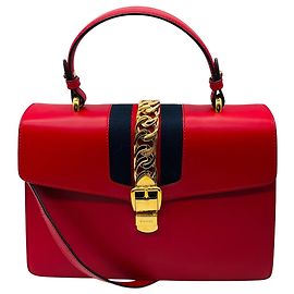 Sac à main medium Sylvie en cuir de veau rouge à deux poignées Gucci Rouge