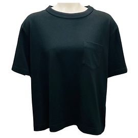 Top de jersey de algodón y satén negro de manga corta Sacai Negro