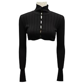 Alaïa Alaia Schwarze cropped glänzende Crinoline Strickjacke Schwarz