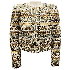 Veronica Beard Tan Multi Daryl Geometric Design Metallic Beaded Jacket Multiple colors