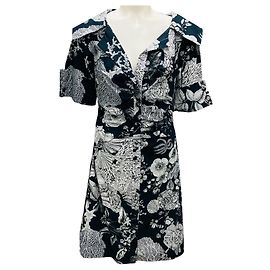 Robe chemise à col ouvert imprimée florale marine Lela Rose Bleu Marine