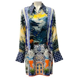 Vestido mini camisa de seda multicolor Camilla Blue Song of Anthony Multicolor
