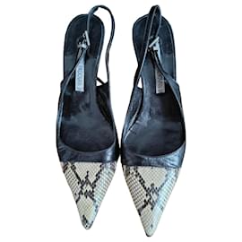 Luciano Padovan Sapatilhas slingback em couro preto e python Preto Impressão em python