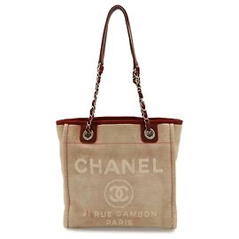 Bolsa Tote PM Deauville CHANEL Rosa Vermelho