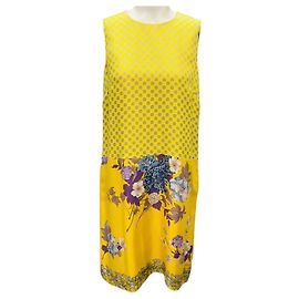 Etro Yellow Multi Floral Printed Sleeveless Silk Dress Yellow