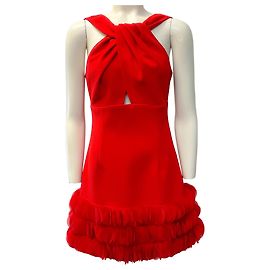 Rebecca Vallance Red Ruffle Sleeveless Mini Dress Red