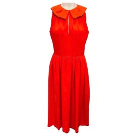 Giambattista Valli Bright Orange Collared Sleeveless Silk Dress Orange