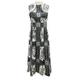 Vestido midi sin mangas de algodón estampado floral negro / blanco / gris de Lela Rose Negro