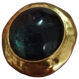 Yves Saint Laurent Brinco dourado com pedra azul-verde Dourado Verde escuro Azul escuro
