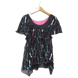 TSUMORI CHISATO Silk Short Sleeve Blouse Black