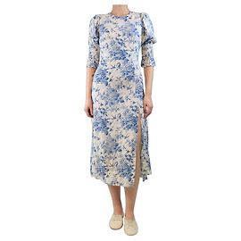 Reformation Blaues Blumen-Midi-Kleid - Größe UK 10 Blau