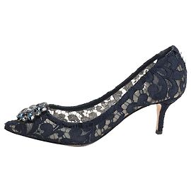 Dolce & Gabbana Pumps in pizzo blu navy con gioielli - taglia EU 41 Blu navy