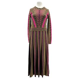 Temperley London Woll Maxikleid Khaki Rosa Khaki