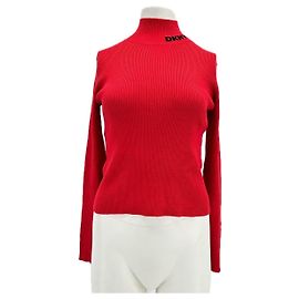 DKNY Jeans Red Turtleneck Top with Logo Red