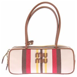 Bolsa de mão Miu Miu Beau em lona e couro tricolor bege Bege