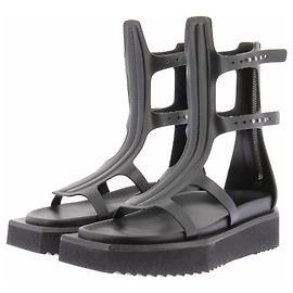 Rick Owens Schwarze offene Leder-Sandalen "Turbo" mit hohem Schnitt Schwarz