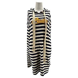 Loewe Robe à capuche rayée à logo Bleu Marine
